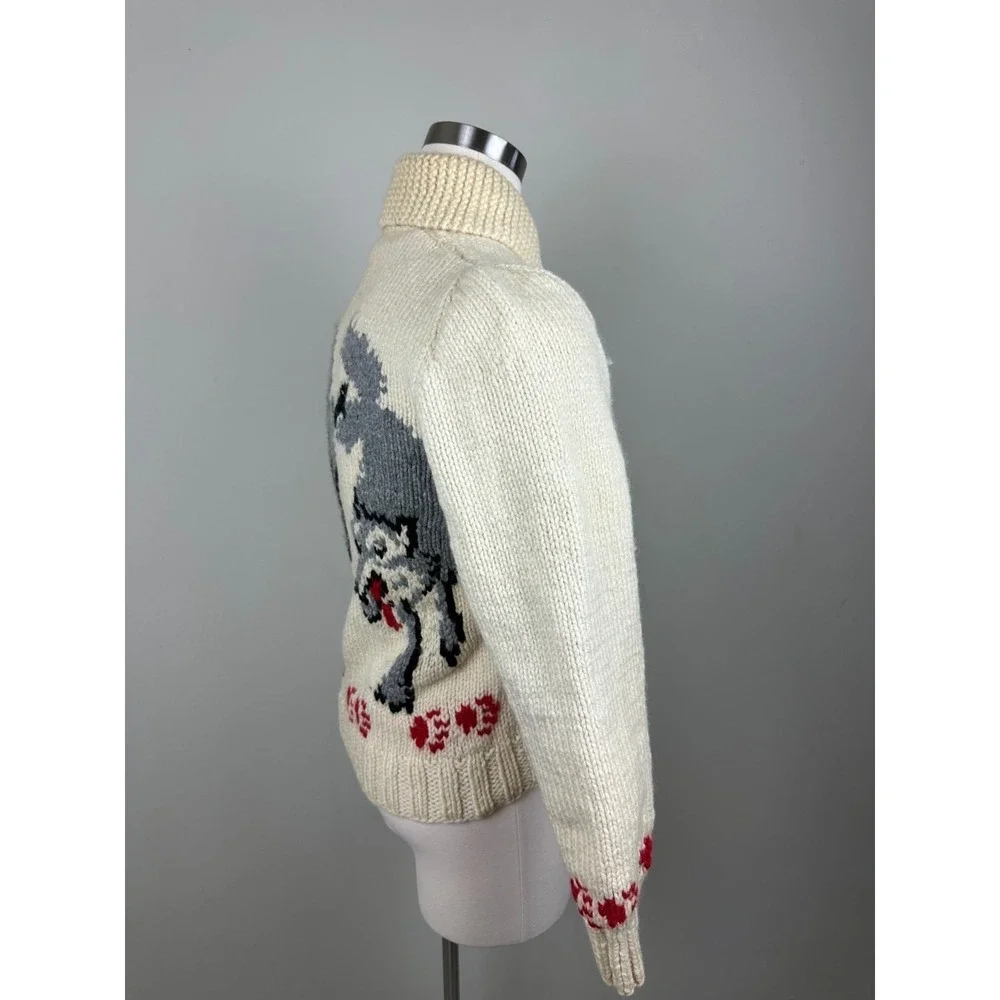 RARE Vintage 1950s Wolf Mary Maxim Cowichan Sweater Wool 100% Large - Picture 14 of 16